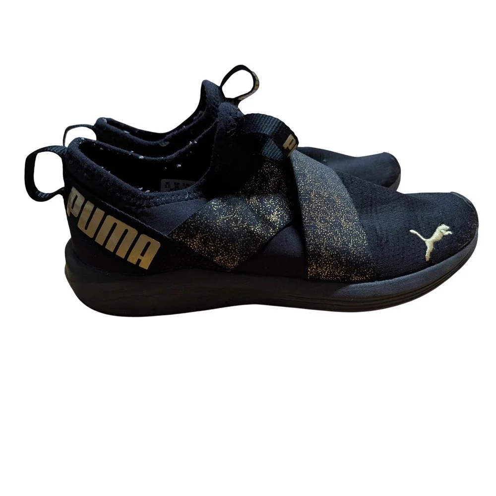 PUMA Prowl Alt Metallic Sneakers Womens 6 Black Gold Good Slip On Cross Strap